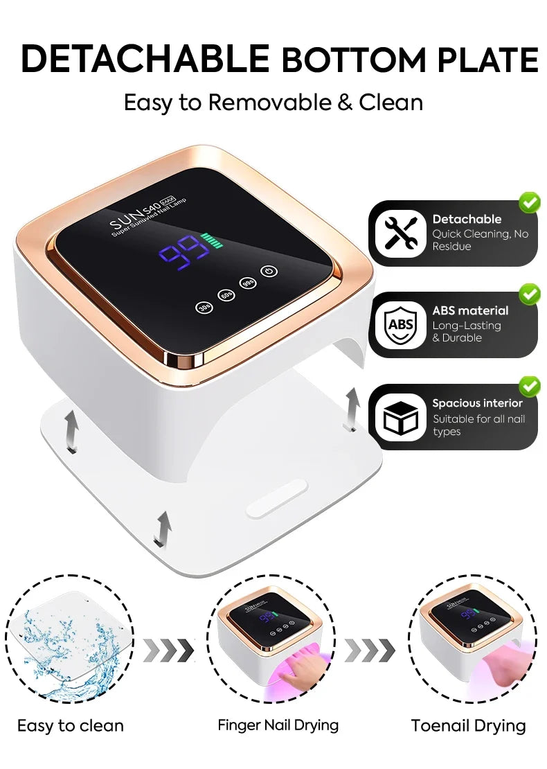 Cordless UV/LED Nail Lamp (57 Beads) – 3-Timer Settings, Detachable Base & 2000mAh Rechargeable Battery