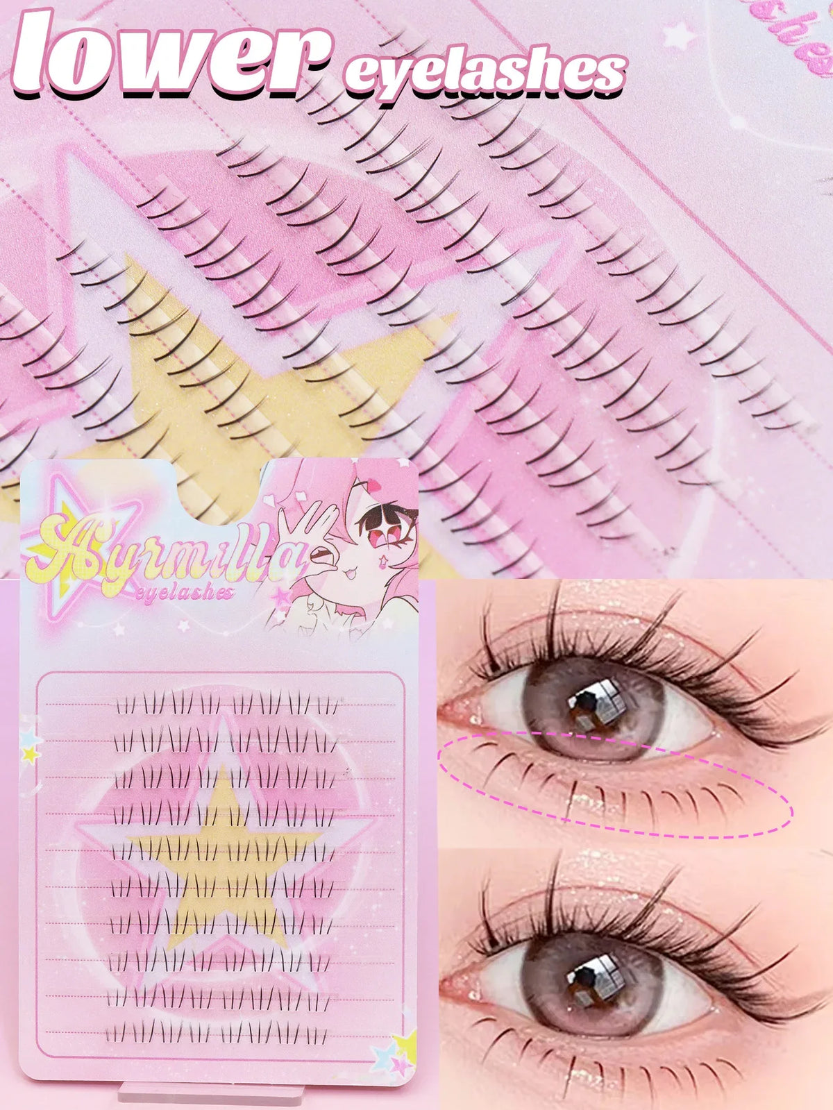 Ayr 80PCS C Curl Brown Style Eyelash Extension Winged Individual Lashes Natural Segmented Eyelash Bundles Makeup Tools