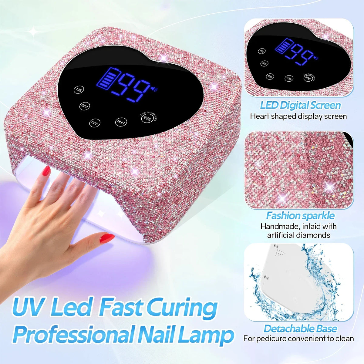 72W Cordless UV Nail Lamp Rechargeable 30 LEDs Nail Dryer with 5 Timer Settings UV Cabin Manicure Light for Nails Nail Art Tools