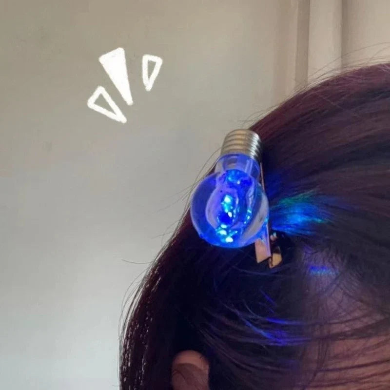 Funny LED Light Bulb Hair Clip Glow-in-the-Dark Hairpin for Women Unique Flashing Bangs Clipper Fun Hair Accessory for Events