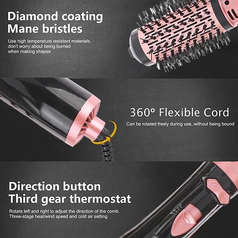 Hair Dryer Brush 2 In 1 Hot Air Spin Brush Curling Straightening Styling Auto-Rotating Ionic Round Blow Hair Dryer Volumizer