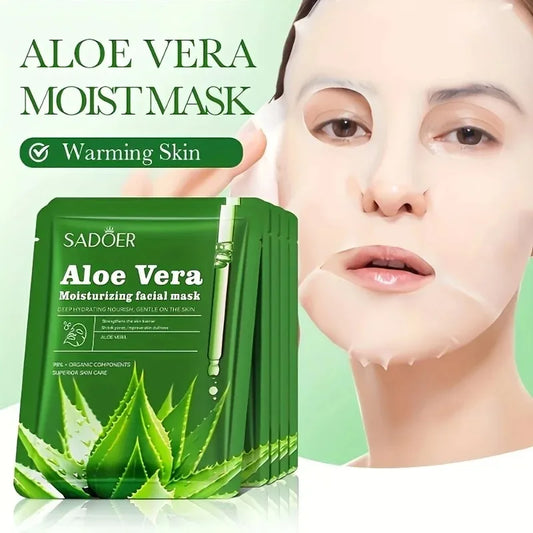 6pcs Aloe Vera Facial Masks Skin Care Unisex Adult Moisturizing Face Masks Sheets Glycerin Trehalose Alcohol-Free Types Skincare