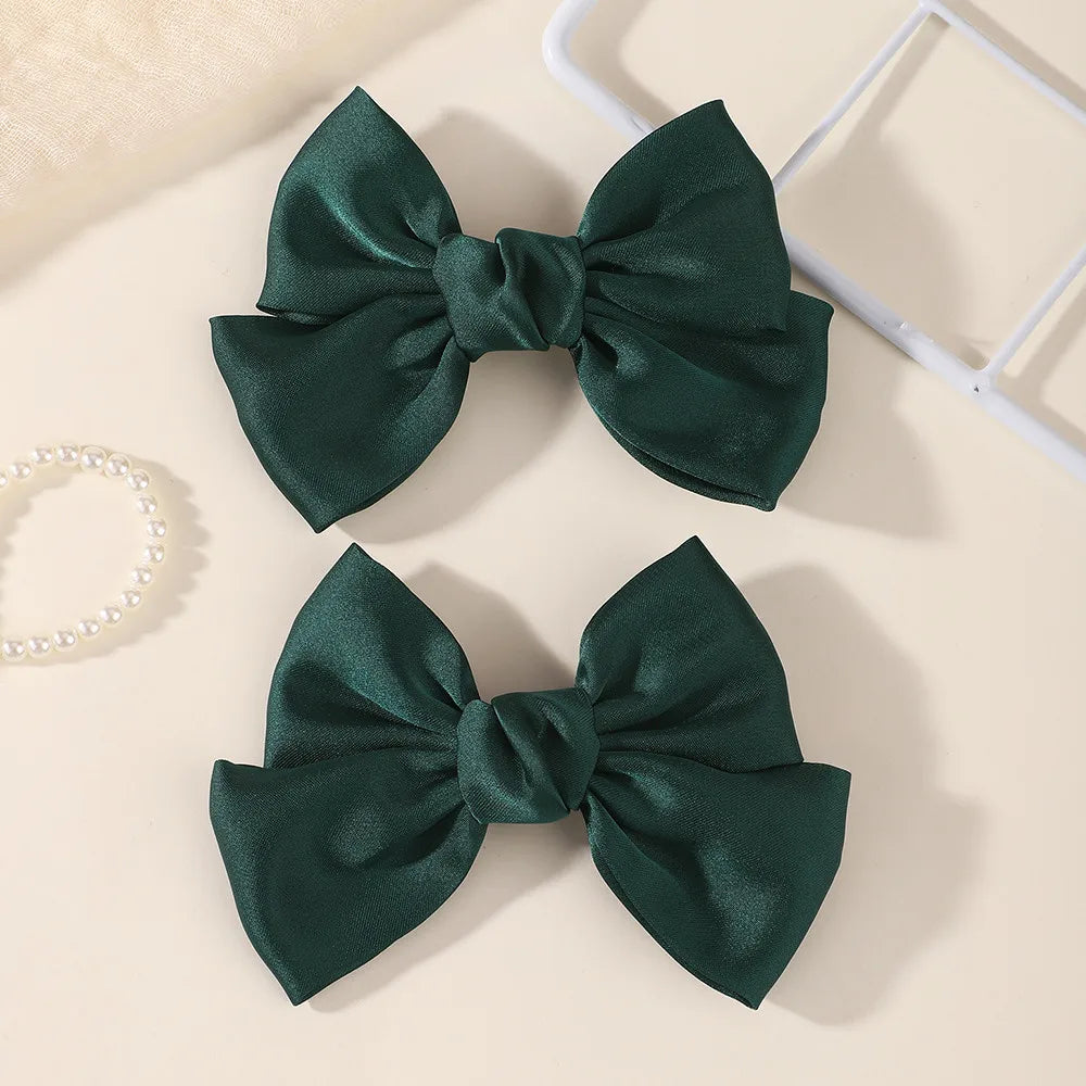 2PCS Matte Satin Large Bow Pair Hair Clips Solid Color Big Bow Barrettes Girls Wedding Birthday Party Daily Dress‑up Headdress