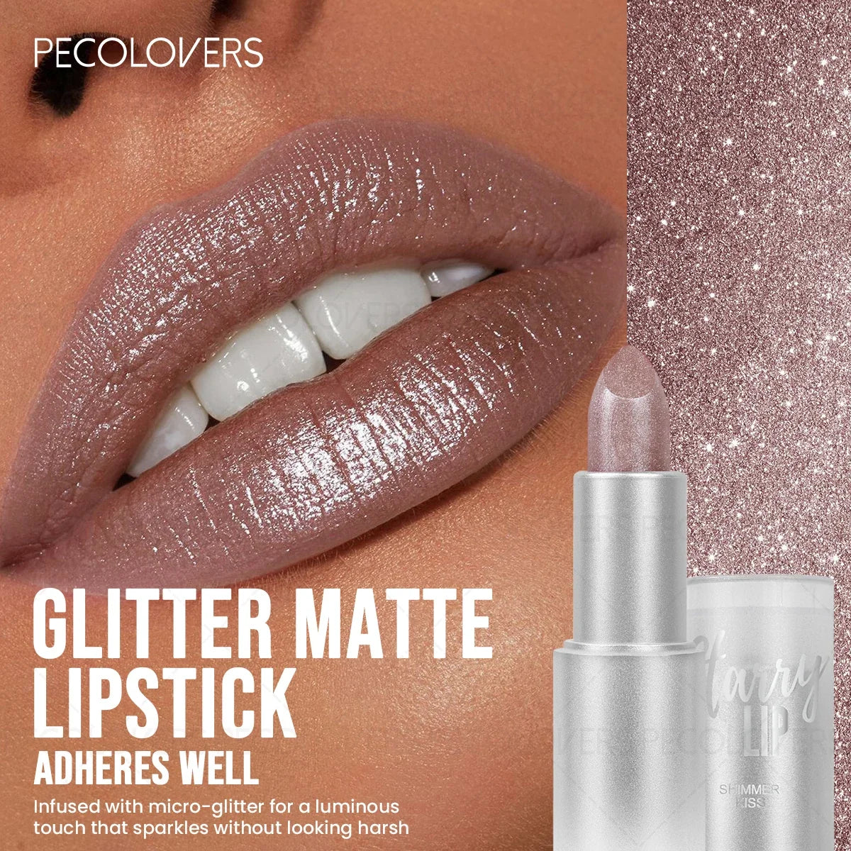 1PC Moisturizing Pearlescent Shimmer Lipstick, Glittering Purple/pink Tones, Soft Texture, Non-stick Cups, Silky, Christmas Gift