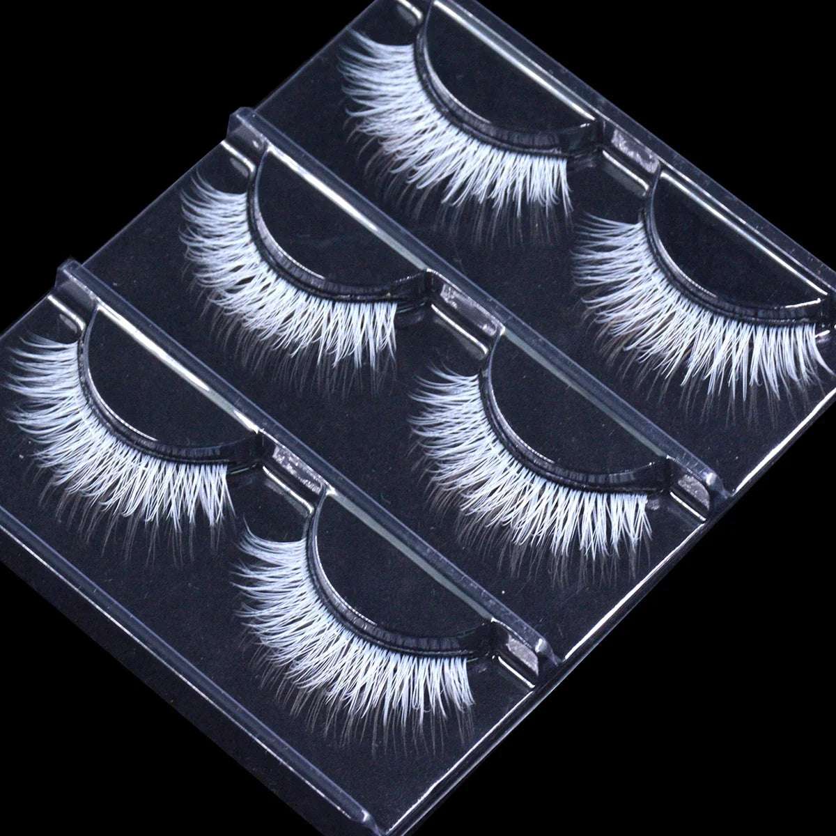 3 Pairs Fluffy Lace White Eyelashes 3D Natural Colored Artificial Vegan Silk Eye Lashes For Cosplay Halloween Makeup Party