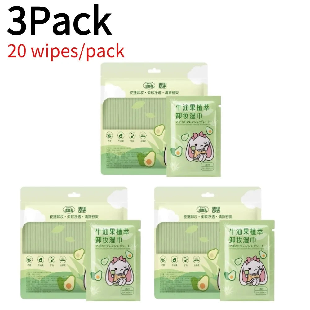 12-80Pcs Avocado Makeup Remover Wipes Mild Non-Irritating Makeup Remover Disposable Wet Wipes Makeup Remover Tools