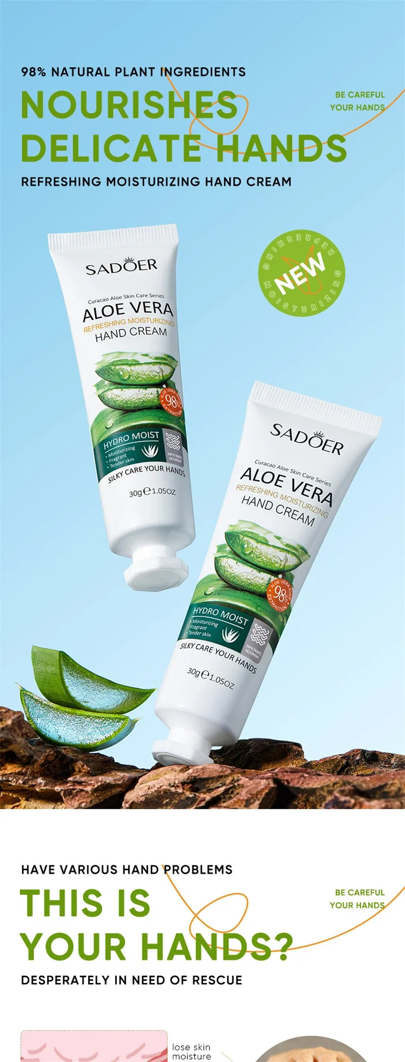 Aloe Vera Nourish Hand Cream Refreshing Hydrate Moisturize Fast Absorb Soften Dry Hands Restore Natural Skin Radiance Lotion