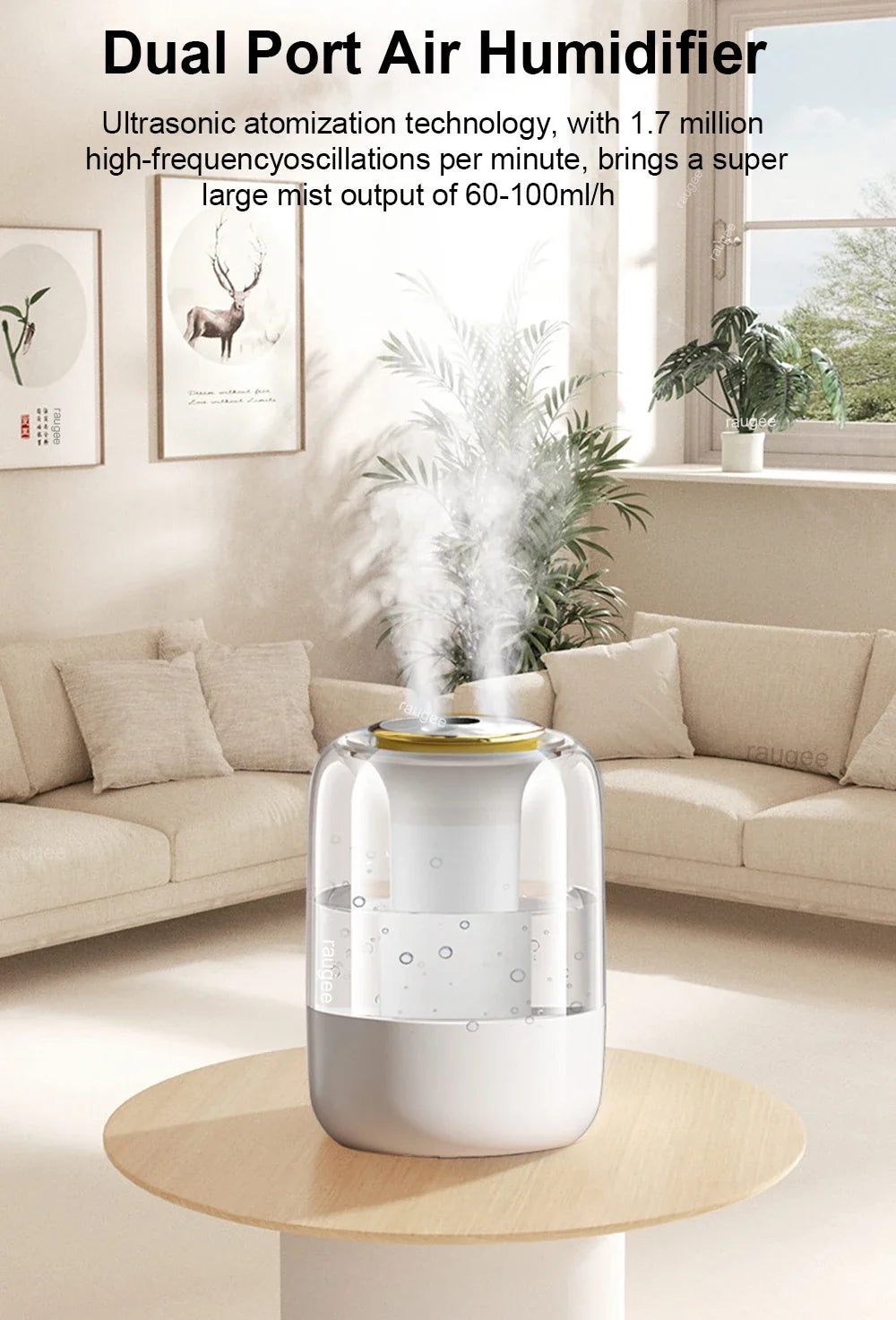Air Humidifier Large Capacity Home Humidifier Mute Mist Maker Double Spray Usb Humidifier for Room Office with LED Night Light