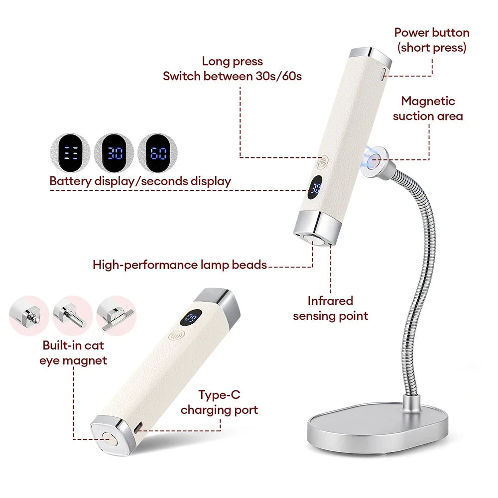 Cat-eye Magnet Handheld Nail Lamp Auto Sensor Nail Dryer Nail Gel Curing Bracket Nail Lamp UV LED Light Gel Nail Fast Drying Pen