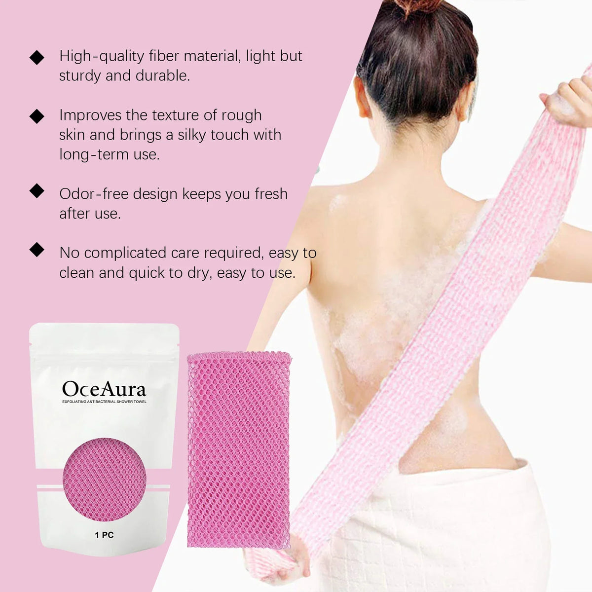 Back Scrubbing Towel Durable Exfoliating Body Towel Cleansing Skin Polishing Cloth Oil Control Dirt Removal Bath Accessories