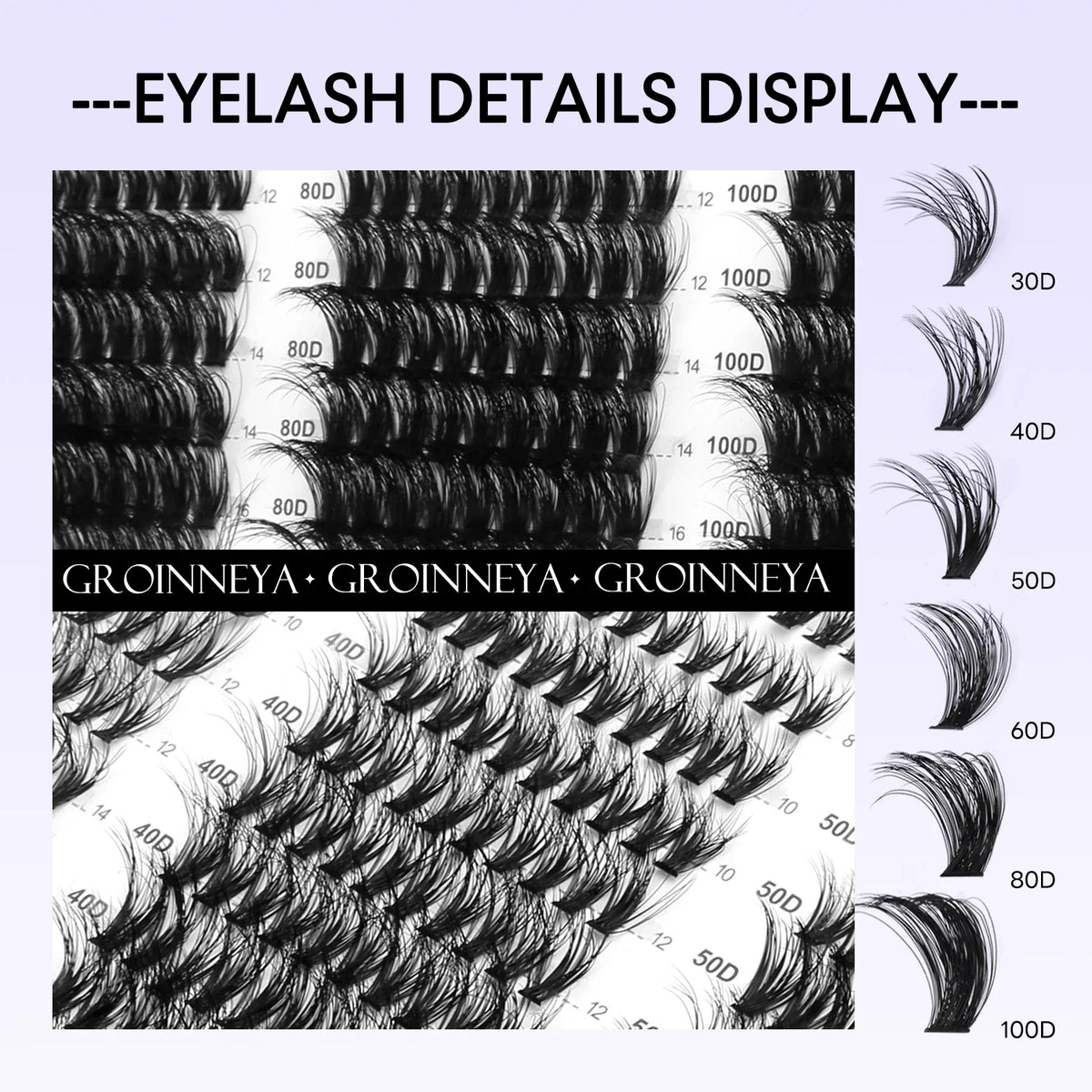 GROINNEYA Lashes Clusters Fluffy Volume Individual Lashes Clusters Eyelashes Wispy Individual Lashes Extensions DIY Eyelashes