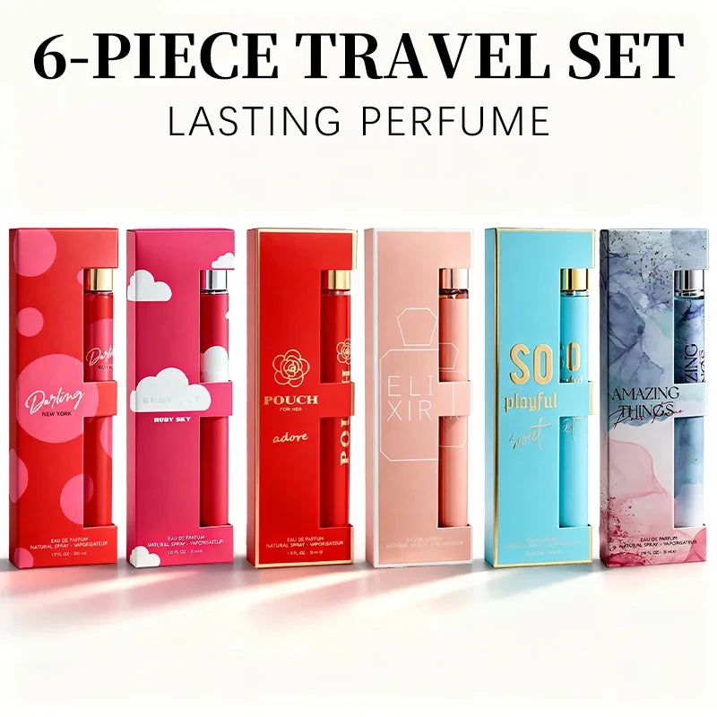 6-piece travel set, men's and women's eau de toilette spray, long-lasting fragrance, 6 different flavors, perfect for holiday gi