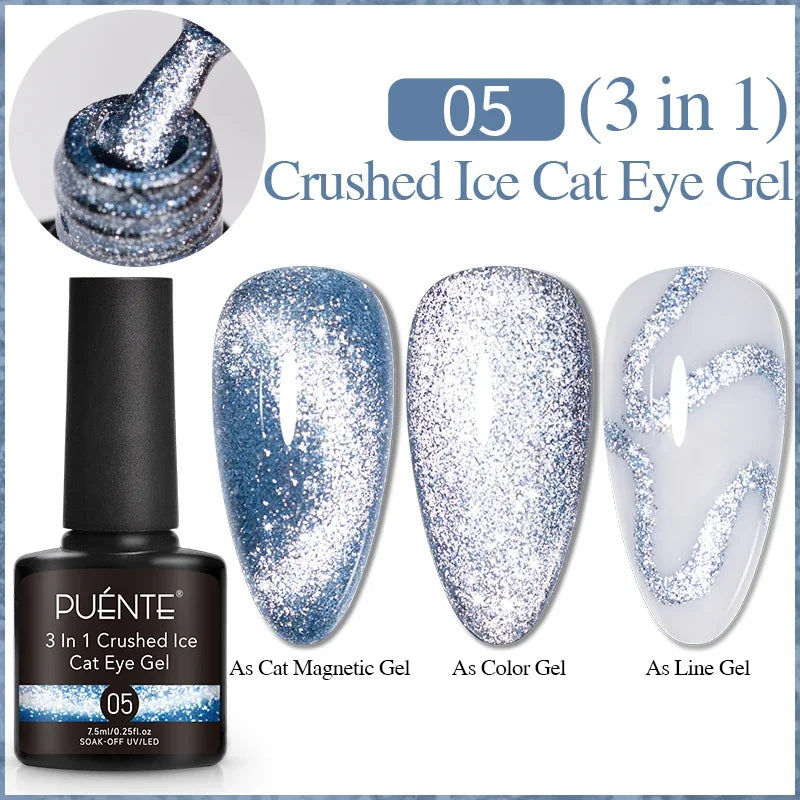 7.5ML Aurora Starlit Cat Eye Gel Nail Polish Rainbow Glitter Galaxy Cat Magnetic Nail Art Gel Soak Off UV Semi-Permanent Varnish