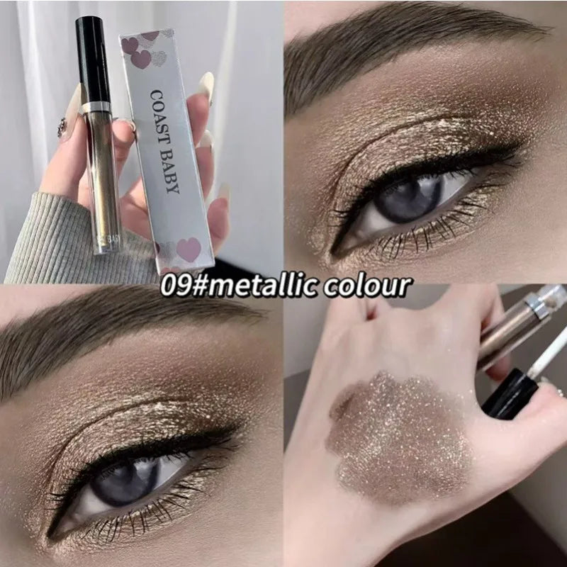 12 Color Liquid Eyeshadow Pearlescent Long-lasting Glitter Eyeliner Waterproof Natural Smokey Silver Shimmer Shadows Eye Makeup