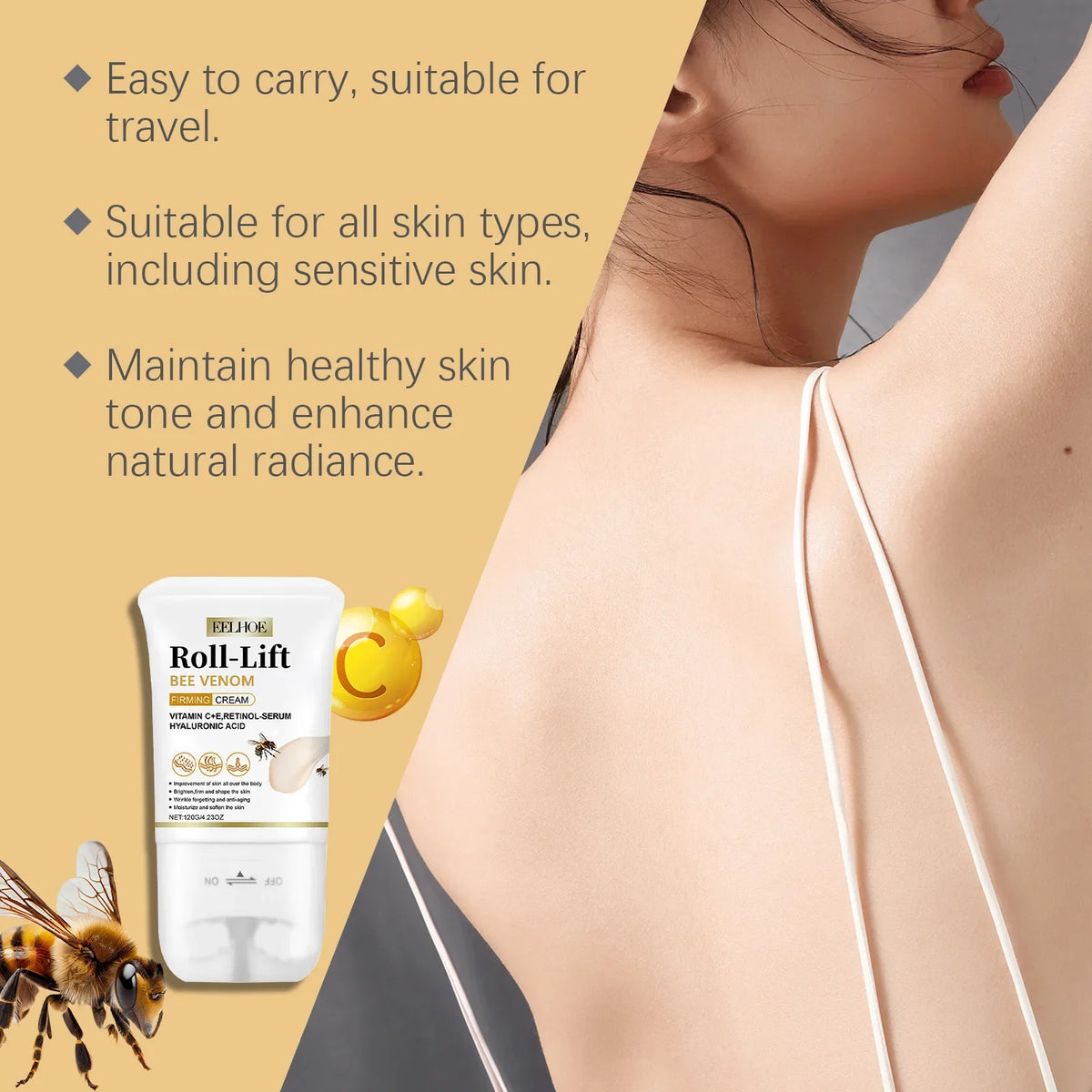 EELHOE Bee Venom Roller Cream Anti-Cellulite Body Massager Moisturizing Body Care Wrinkles Remover Firming Skin Tightening Cream