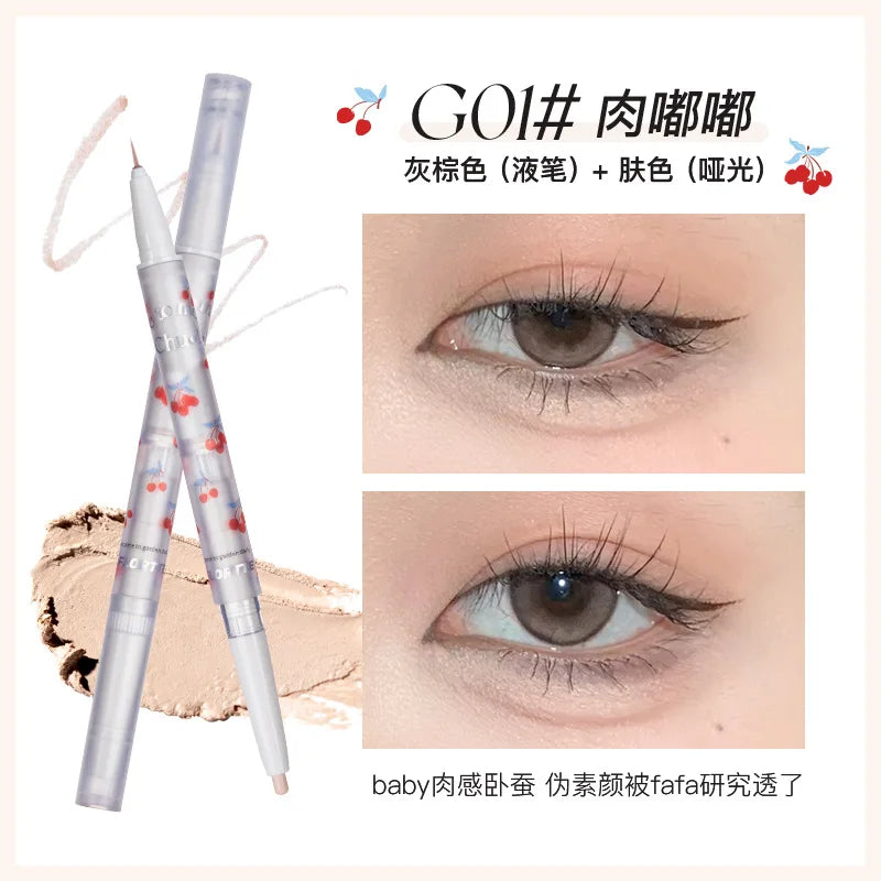 FLORTTE Double Head Eyeshadow Eyeliner Silkworm Stick Matte Pearl Glitter Eye Shadow Liner Pencil Highlighter Pen Eyes Makeup