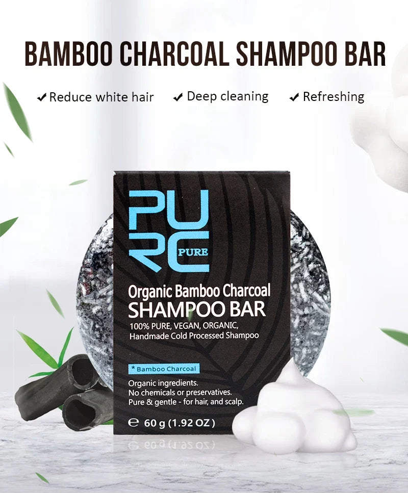 Bamboo Charcoal Clean Detox Shampoo Soap Bar Repair Gray White Hair Color Dye Treatment Nourishing Hair Scalp Treatment 60g