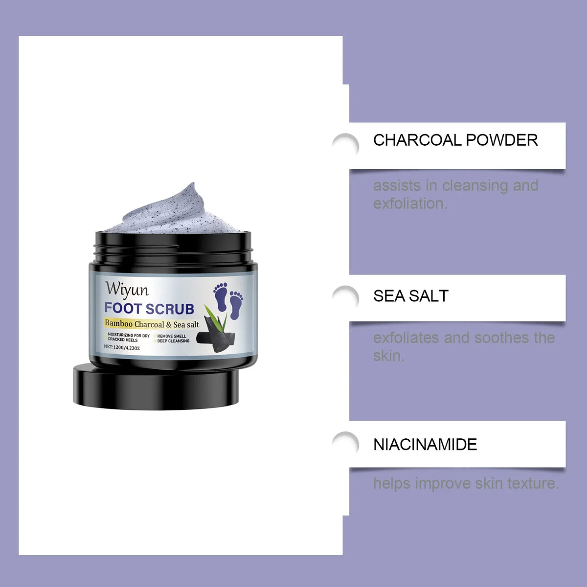Exfoliating Foot Scrub with Bamboo Charcoal Sea Salt Dead Skin Removal Soften Feet Skin Deep Cleansing Feet Smoothing Care