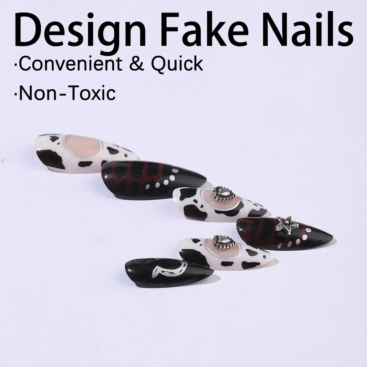Black Cool Fake Nails Halloween Bat Press on Nails Almond Decorated Nail Tips Rivet Bow False Nails 24pcs Reusable Acrylic Nails