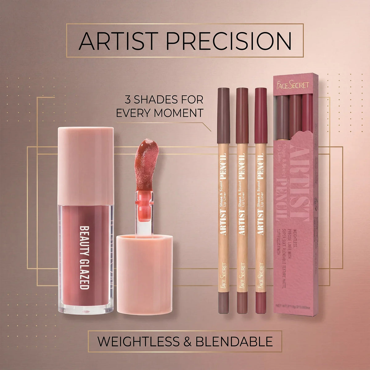 4Pcs Lip Liner & Lip Gloss Set Waterproof Long-lasting Smudge-proof Smooth Daily Lip Makeup Kit