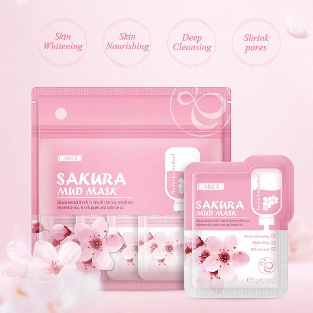 Japan Sakura Mud Face Mask Deep Cleansing Remove Blackheads Oil-Control Clay Mask Moisturizing Deep Cleansing Facial Skin Care