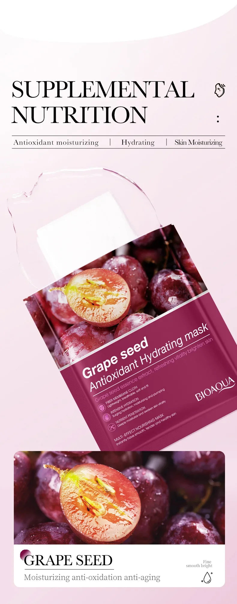 6/12pcs BIOAQUA Caviar Grape White Truffle Face Mask Anti Wrinkle skincare Moisturizing Hydrating Facial Masks Skin Care