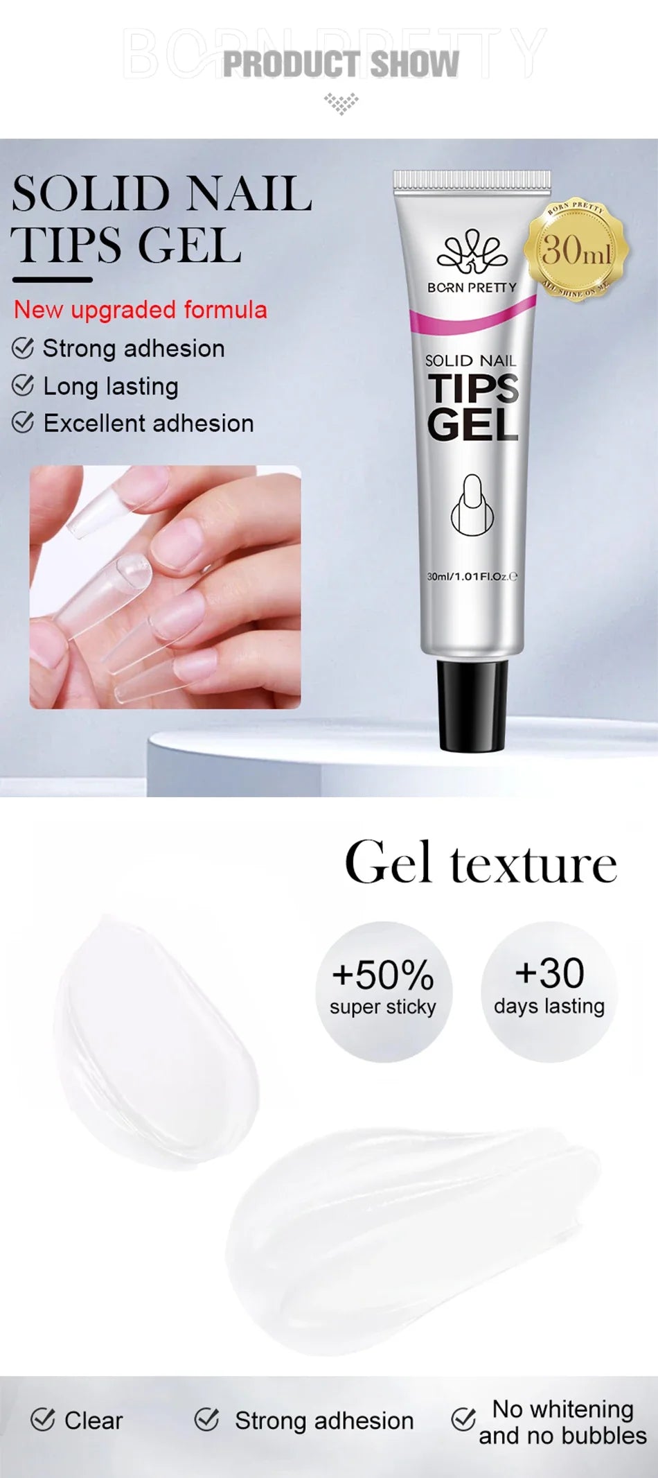 BORN PRETTY Solid Nail Glue Gel for False Nail Tips Extension3D Shaping Sculpting Carving Flower Glue for Press On Nails