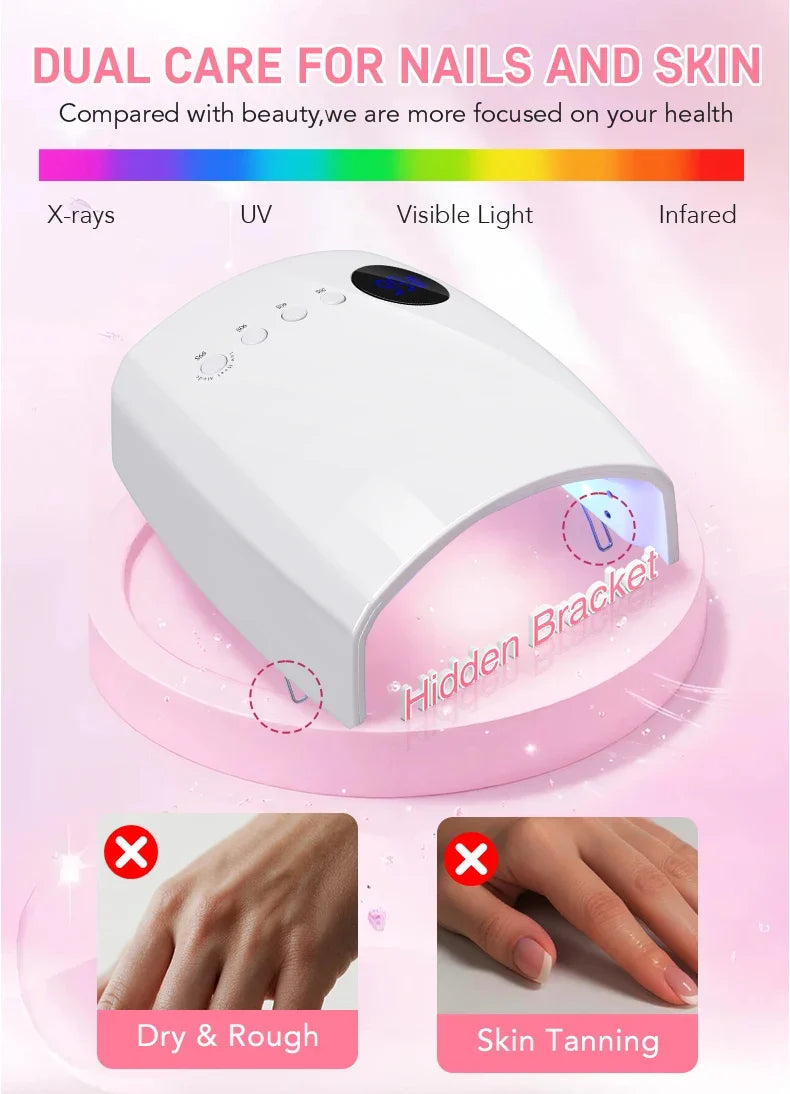 54W Cordless UV LED Nail Lamp with 30 Beads Rechargeable Professional Nail Dryer with 3 Timer Settings for Home and Salon Use