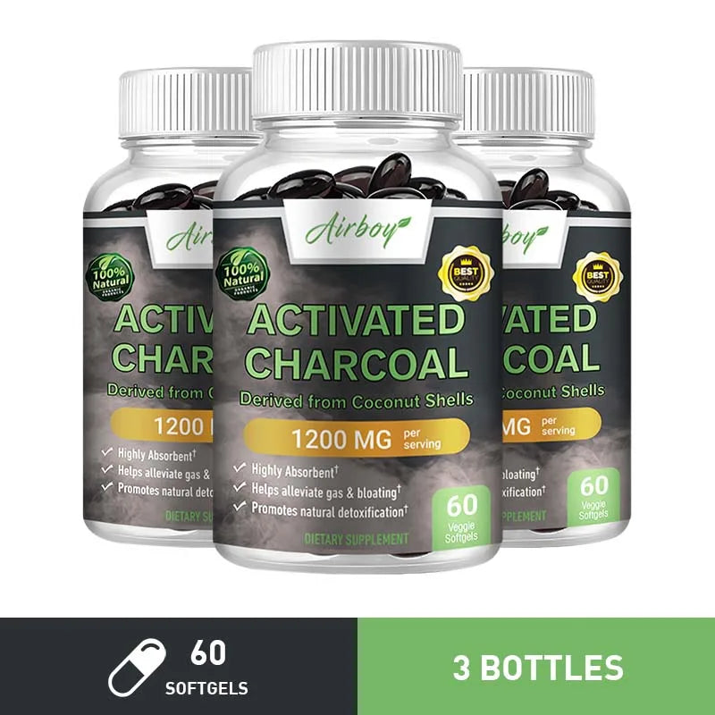 Activated Charcoal Capsules - Gut Health, Digestive Health, Bloating & Gas Relief, Detox, Colon Cleansing