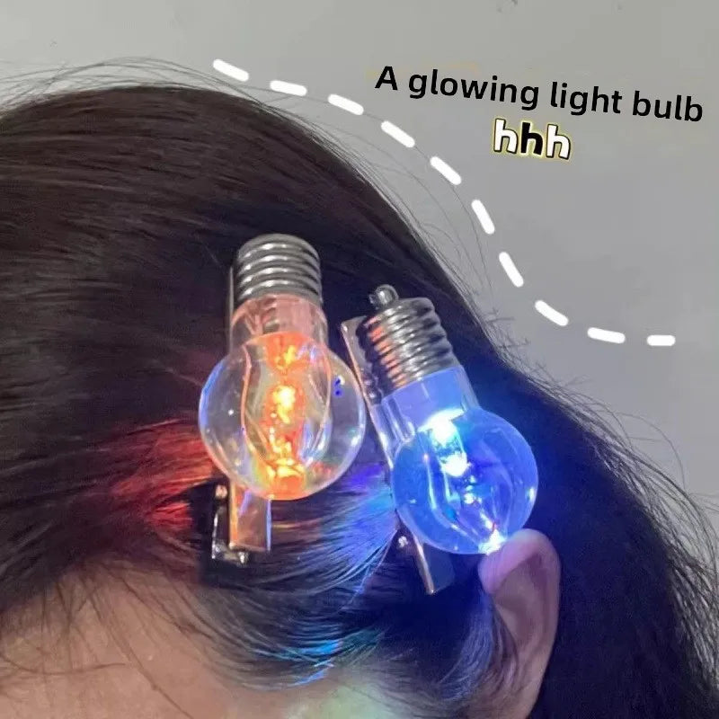 Funny LED Light Bulb Hair Clip Glow-in-the-Dark Hairpin for Women Unique Flashing Bangs Clipper Fun Hair Accessory for Events