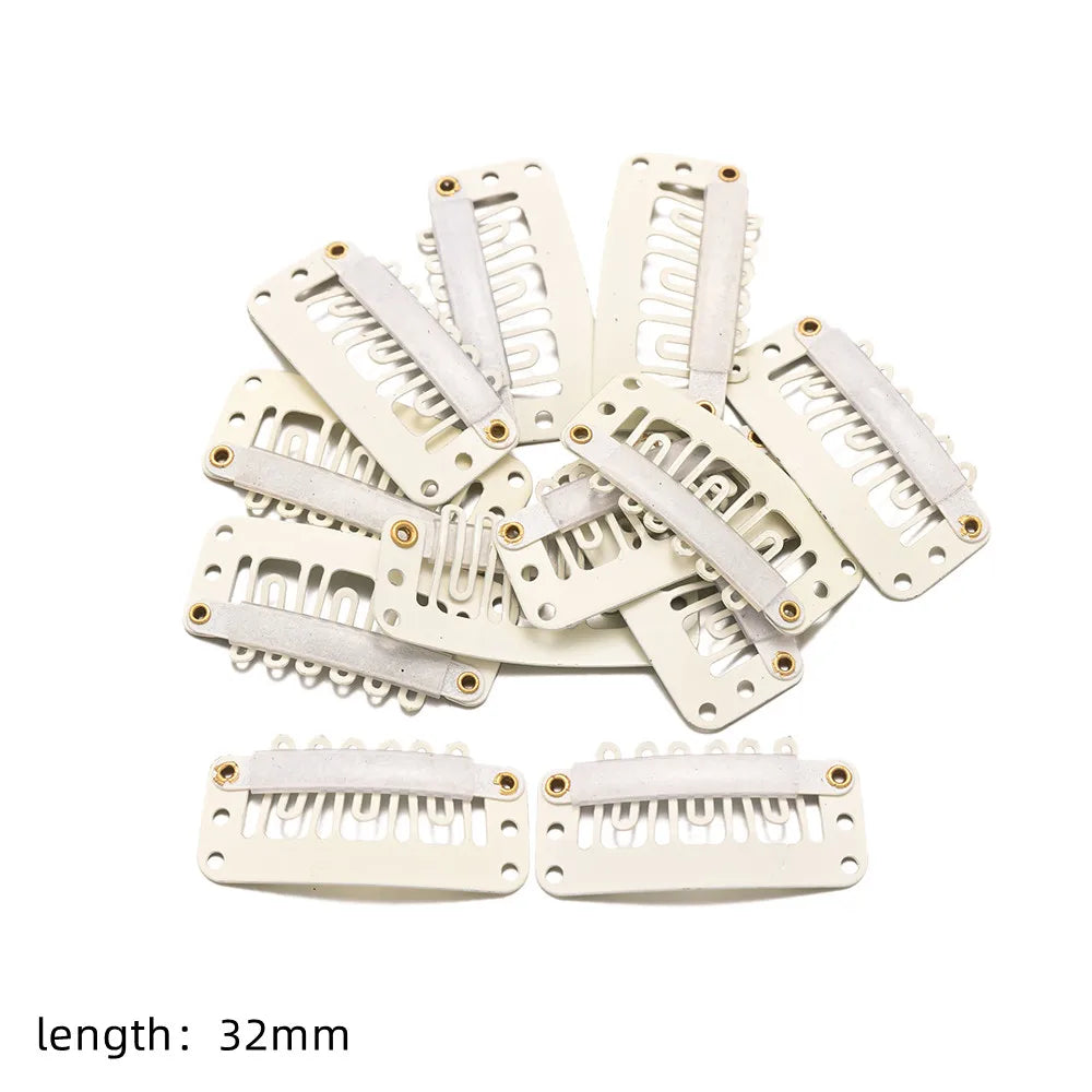 50Pcs/Lot U Shape Snap Clips Styling Flat Fixed Hair For Wigs Extensions Tool Back Silicone Accessories Metal 32mm Women Comb