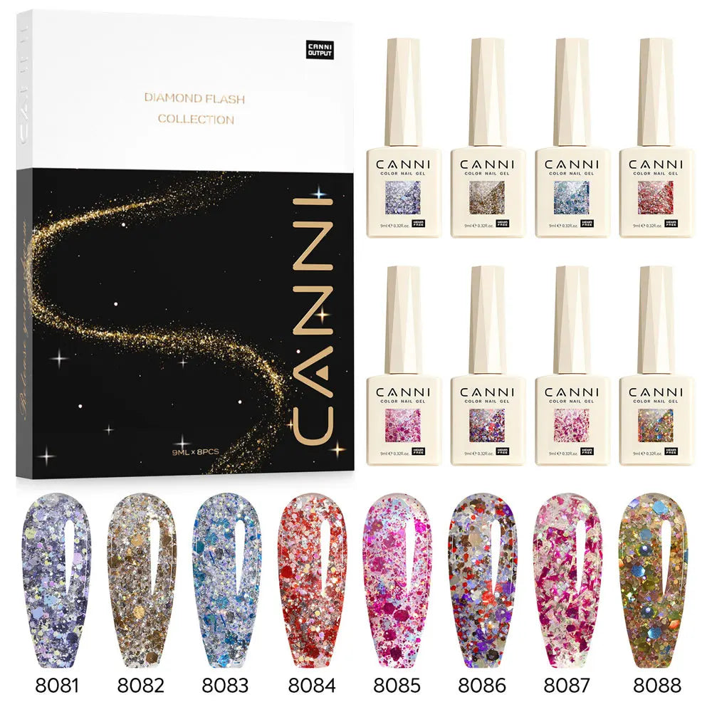 CANNI VIP Kit Hema Free Nail Gel Polish Crystal Cat Eye Sparkle Diamond Semi Permanent Soak Off UV LED Gel Varnish 9ml*8pcs