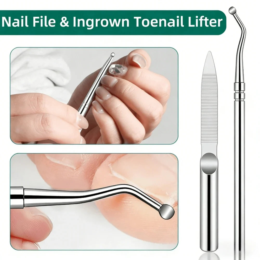 3pcs Stainless Steel Wide Jaw Opening Toenail Clippers Set Long Handle Angled Head Anti-Splash Design for Ingrown and Thick Toen
