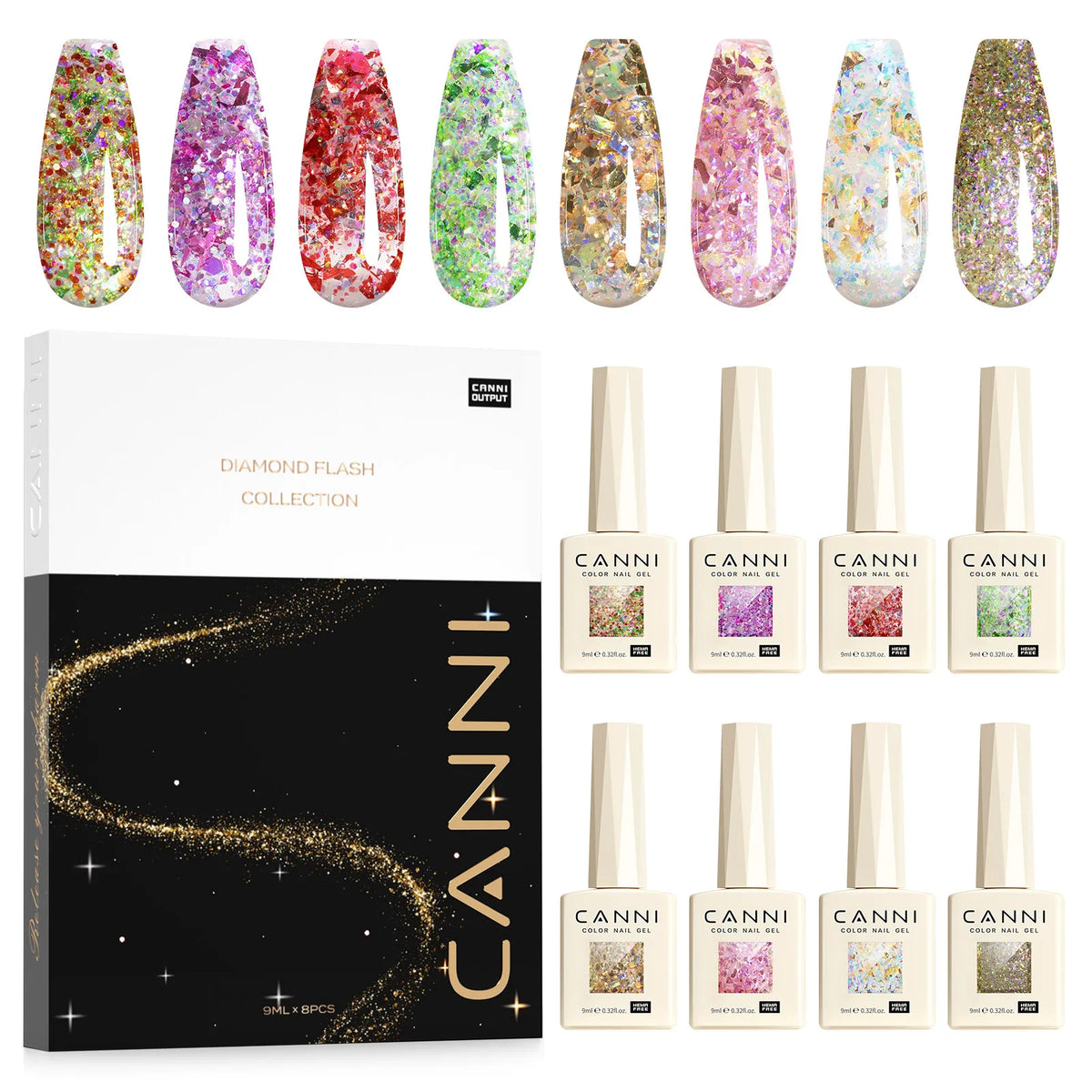 CANNI VIP Kit Hema Free Nail Gel Polish Crystal Cat Eye Sparkle Diamond Semi Permanent Soak Off UV LED Gel Varnish 9ml*8pcs