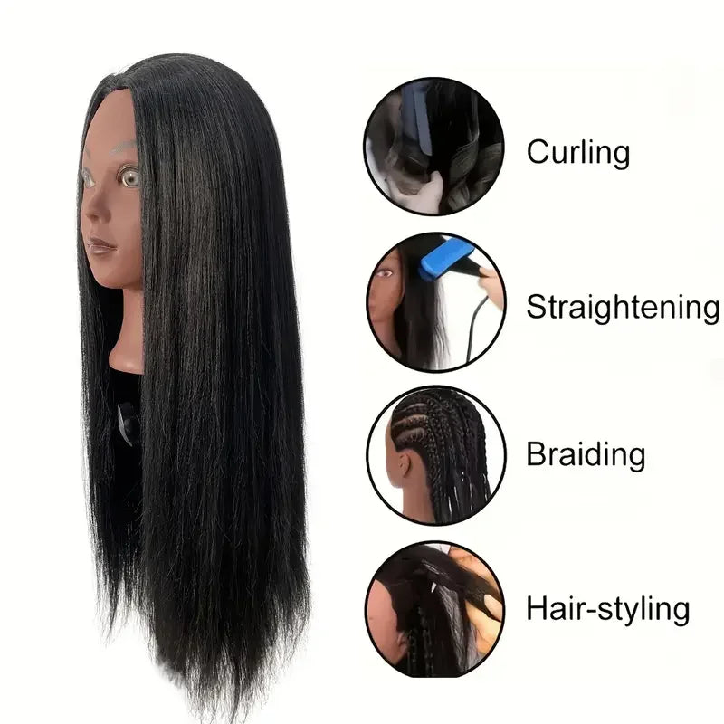 26'' Doll Head Cosmetology Mannequin Manikin Head Hair Styling Hairdressing Practice Doll Head Training Head with Clamp Holder