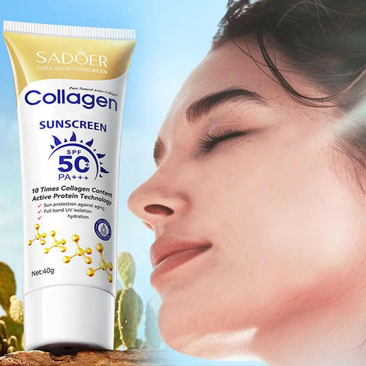 Collagen Sunscreen For Face Body SPF50+ Sun Protection UV Isolation Active Protein Sunblock Long Lasting Non-Greasy Skincare 40g