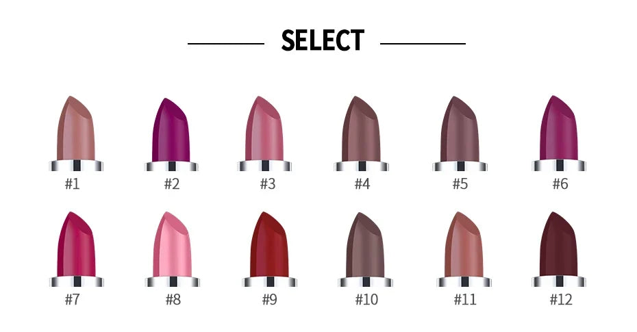 12 Colors Matte Lipstick Long Lasting High Pigment Velvet Soft Full Coverage Lip Makeup Nude Red Sexy Women Beauty Cosmetics