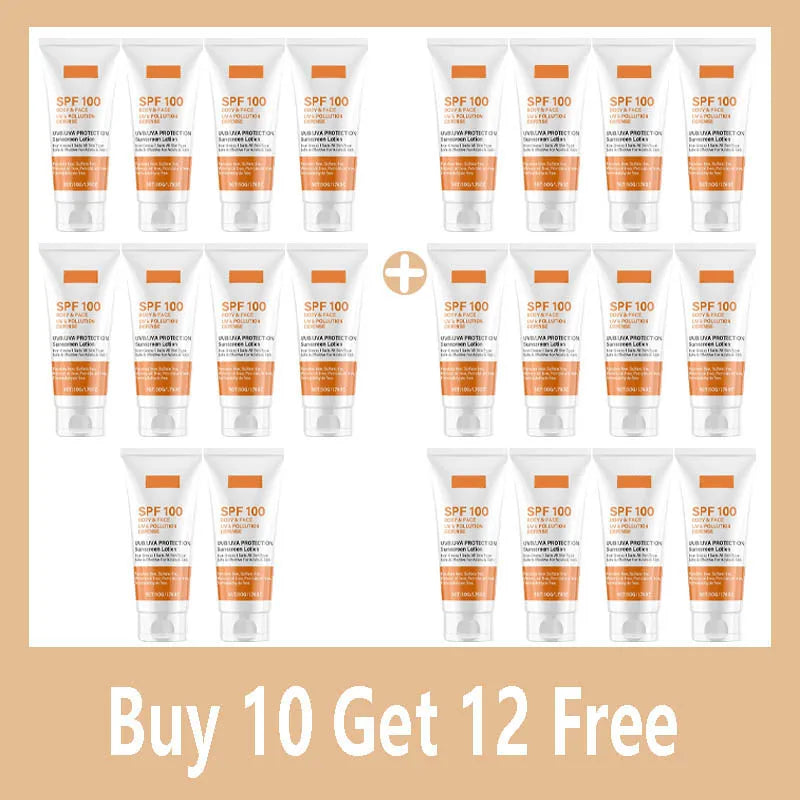 Face & Body Sunscreen Non-Greasy SPF 100+ Facial Sunblock UVA & UVB Protection Sunblocking Cream Anti Aging for Summer Beach
