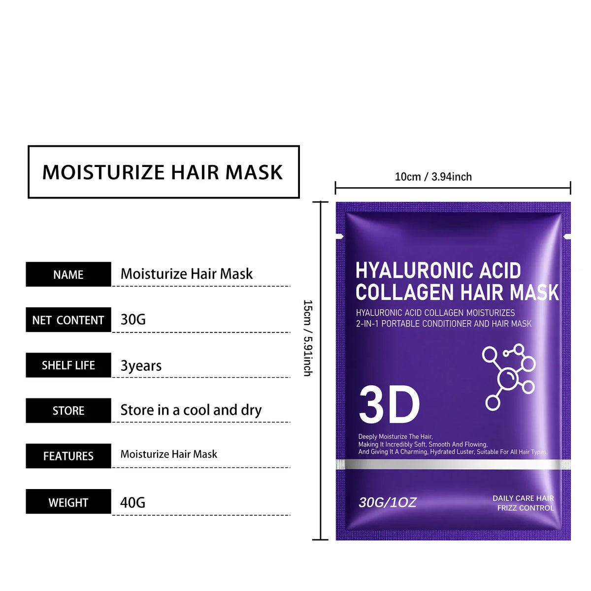 3D Hair Mask For 2in1 Hyaluronic Acid Collagen Conditioner Deep Moisturizing Anti Frizz Repair Dry Damaged Hair Soft Hair Cream