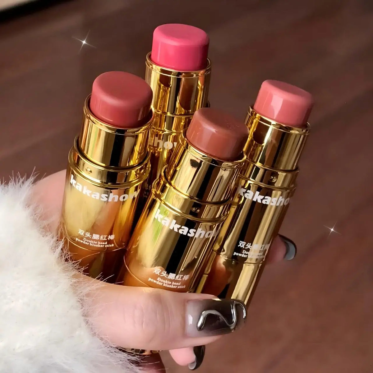 Kakashow Double-Ended Blush Stick Low-Saturation Creamy Blusher Face Rouge for Delicate Natural Finish
