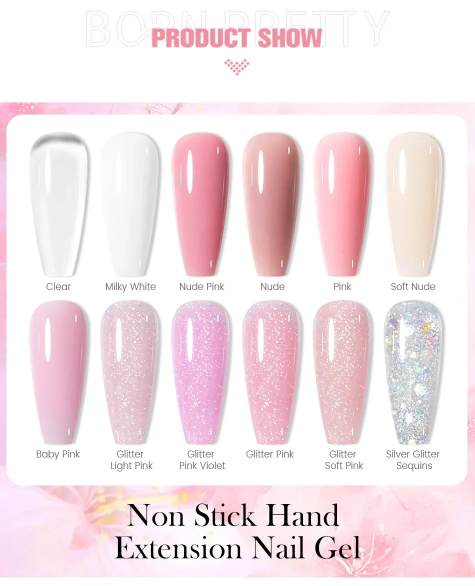 BORN PRETTY 225g Hard Gel For Nail Extension Milky White Nude Building Constructor Gel Self Leveling Reinforcement Nail Gels