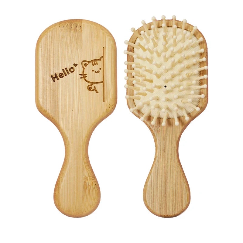 Cute Cat Hair Brush Nature Wooden Anti-Static Detangle Brush Hair Scalp Massage Comb Air Cushion Styling Tools for Child Girls