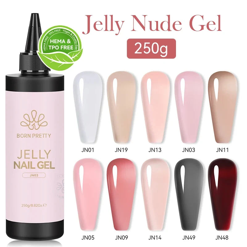 BORN PRETTY 250g Milky White Jelly Nude Gel Nail Polish Refilled Package Translucent Clear Semi Permanent Soak Off UV Gel