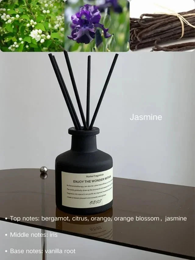 50ml Flameless Home Fragrance Room Flameless Freesia Jasmine Fragrance Oil with Reed Diffuser Stick Home Room Air Freshener Deco