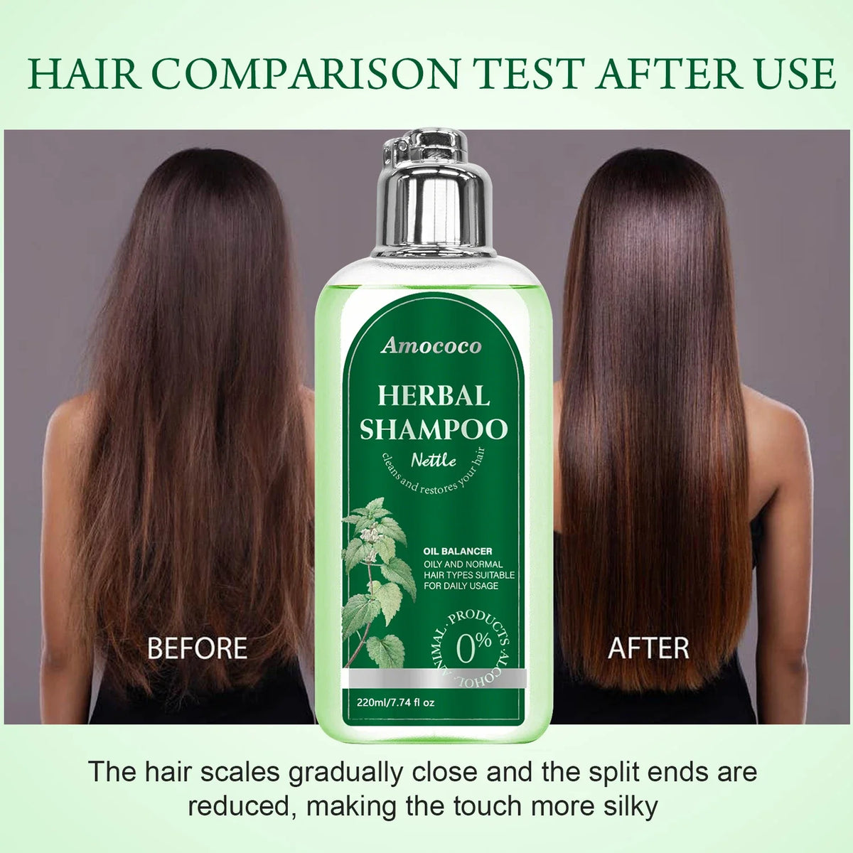 Amococo 3pcs Nettle Shampoo 220ml Each Oil Balancing Daily Hair Cleanser for Oily Normal Hair Purifying Scalp Care Gentle Formula