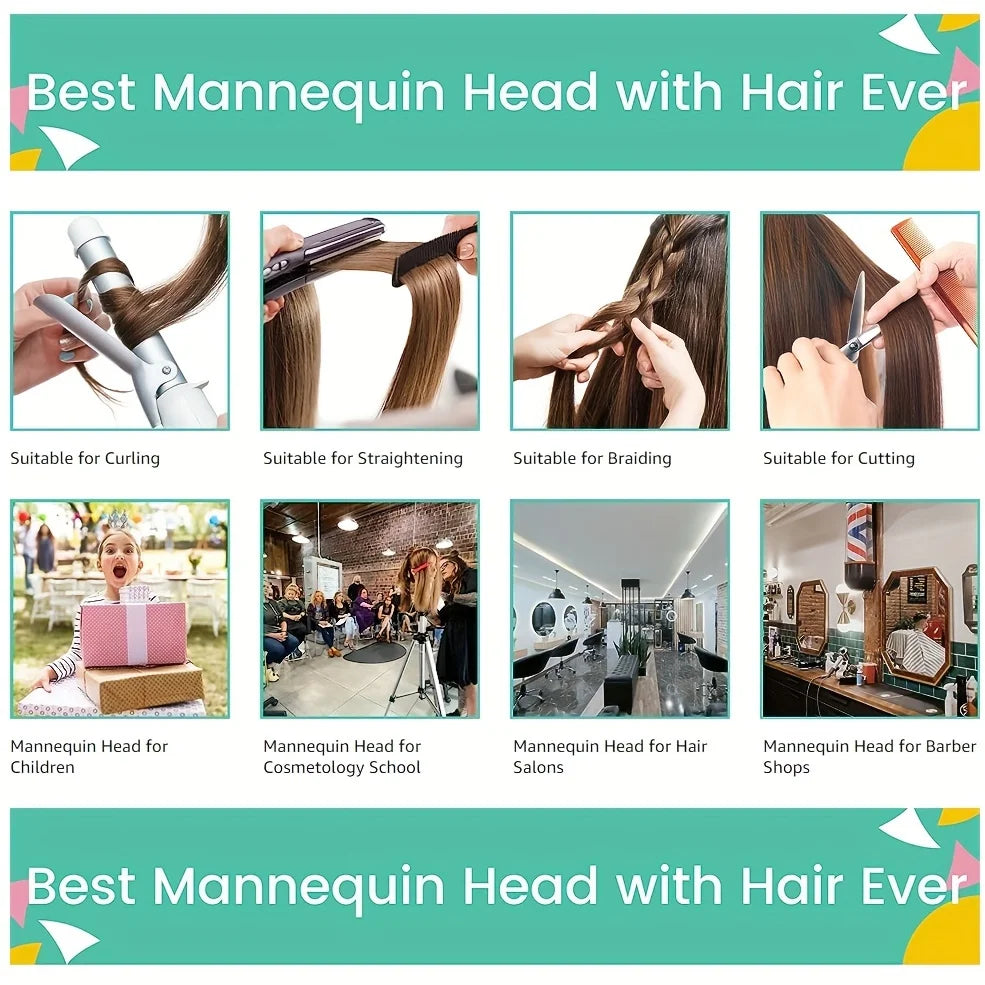 100% Real Hair Mannequin Head With Human Hair Hairdresser Cosmetology Mannequin Manikin Training Practice Styling Doll Head