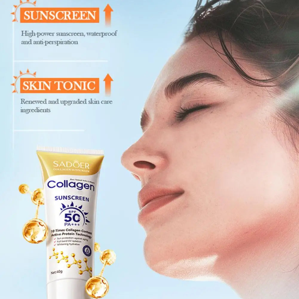 Collagen Sunscreen For Face Body SPF50+ Sun Protection UV Isolation Active Protein Sunblock Long Lasting Non-Greasy Skincare 40g