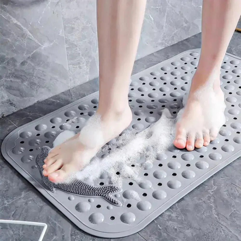 1pc Dolphin Pattern PVC Non-Slip Bath Mat 35*70cm, Massage Safe Foot Rug For Bathroom Bathtub