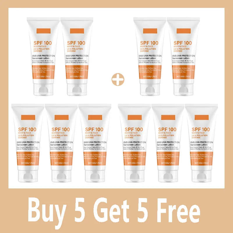 Face & Body Sunscreen Non-Greasy SPF 100+ Facial Sunblock UVA & UVB Protection Sunblocking Cream Anti Aging for Summer Beach