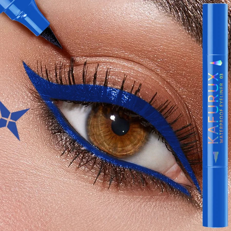 3 Colors Double Head Star Seal Eyeliner Waterproof Stamp Pen Black Blue Purple Eye Liner Pencil Fast Drying Lazy Eye Makeup